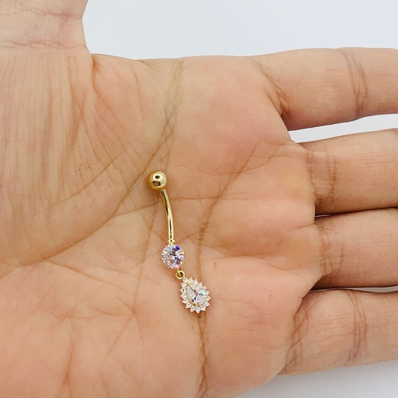 14k Solid Gold Belly Button Navel Ring - Picture 2 of 7